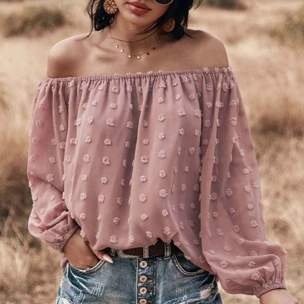 Boho Off Shoulder Loose Bubble Sleeve Top Gypsy - Picture 3 of 11